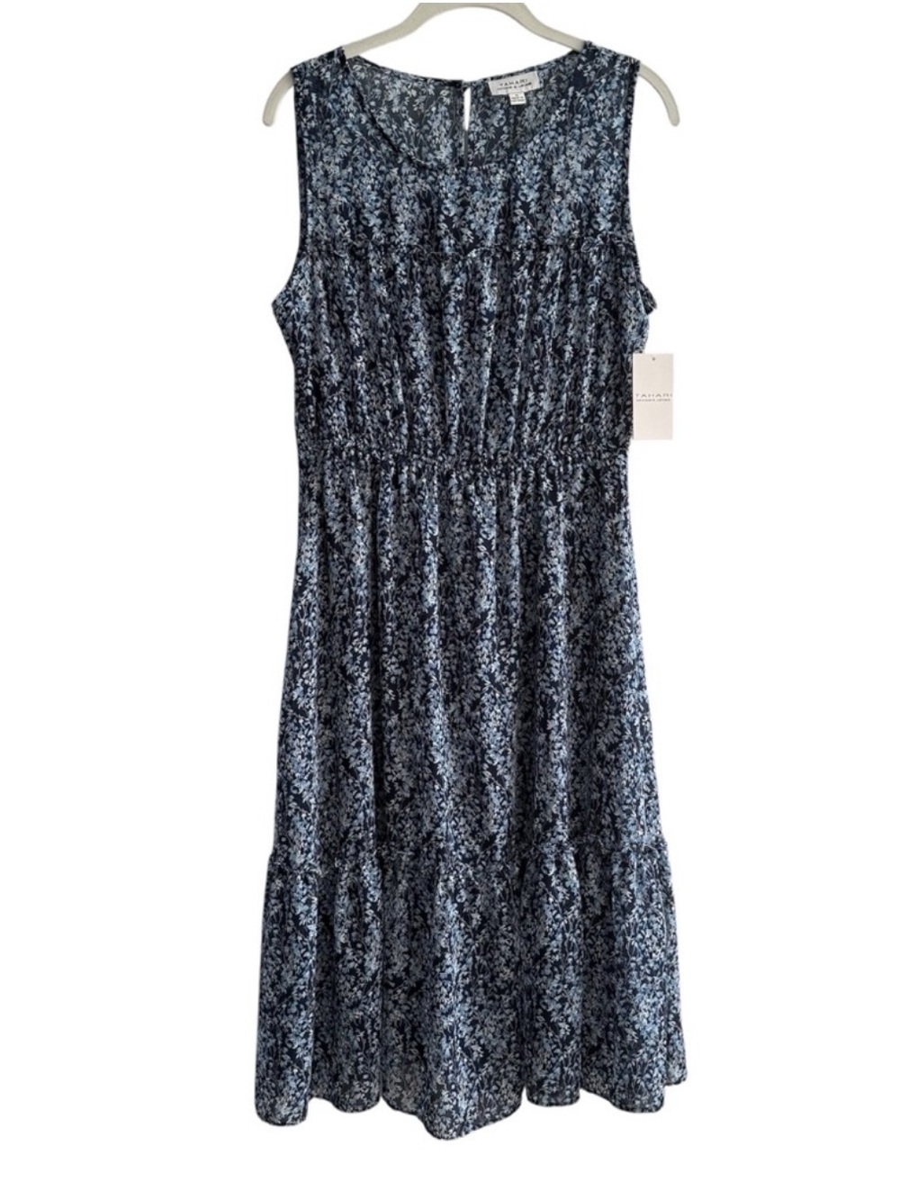 NEW Tahari Arthur S Levine Sleeveless Midi Dress Flounce Hem Blue Size 10
